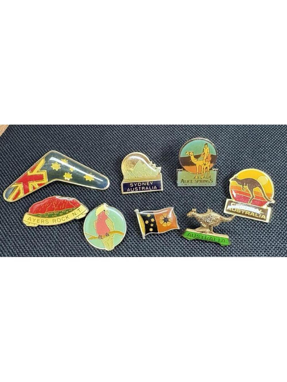 Lot of 8 AUSTRALIA Hat Lapel Pins Travel Souvenirs Sydney Kangaroo Ayers Alice